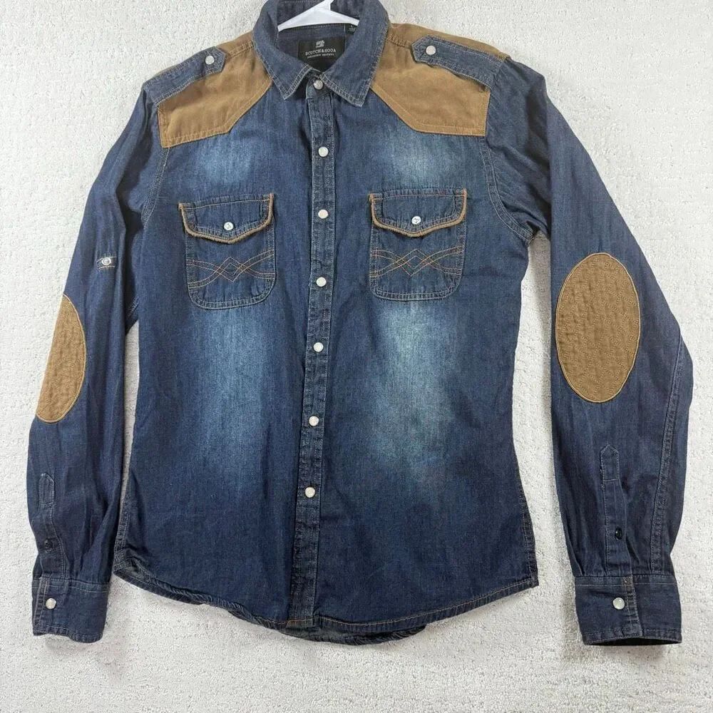Scotch & Soda Denim Pearl Snap Down Collared Shirt Elbow Patches - Women’s US L